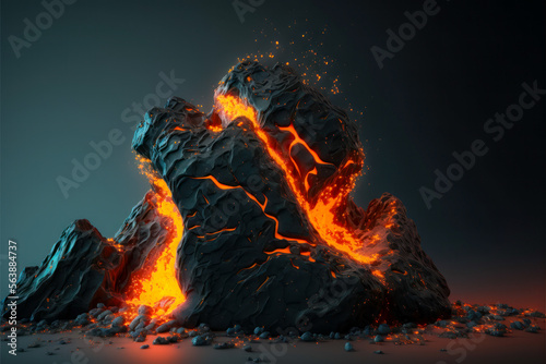 Lava flame on black background. generative AI 