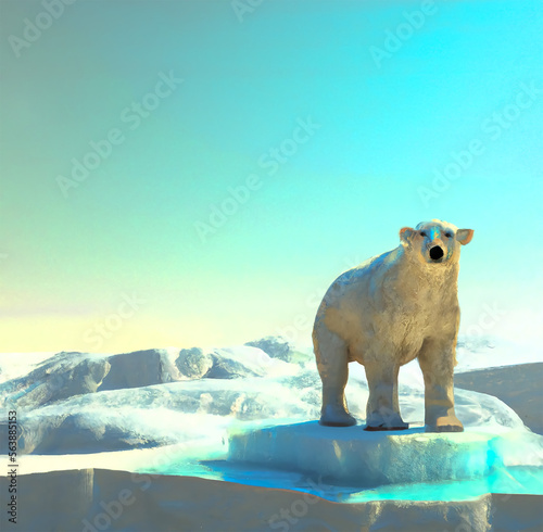 The Impact of Global Warming on Arctic Wildlife  A Polar Bear on Melting Ice. Generative AI