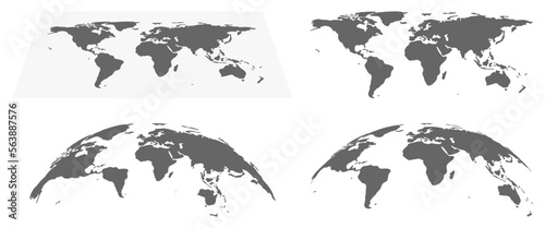 Hemispheres and earth maps, worldwide business or infographics for presentation. Continents in monochrome black and white solution. Vector in flat style