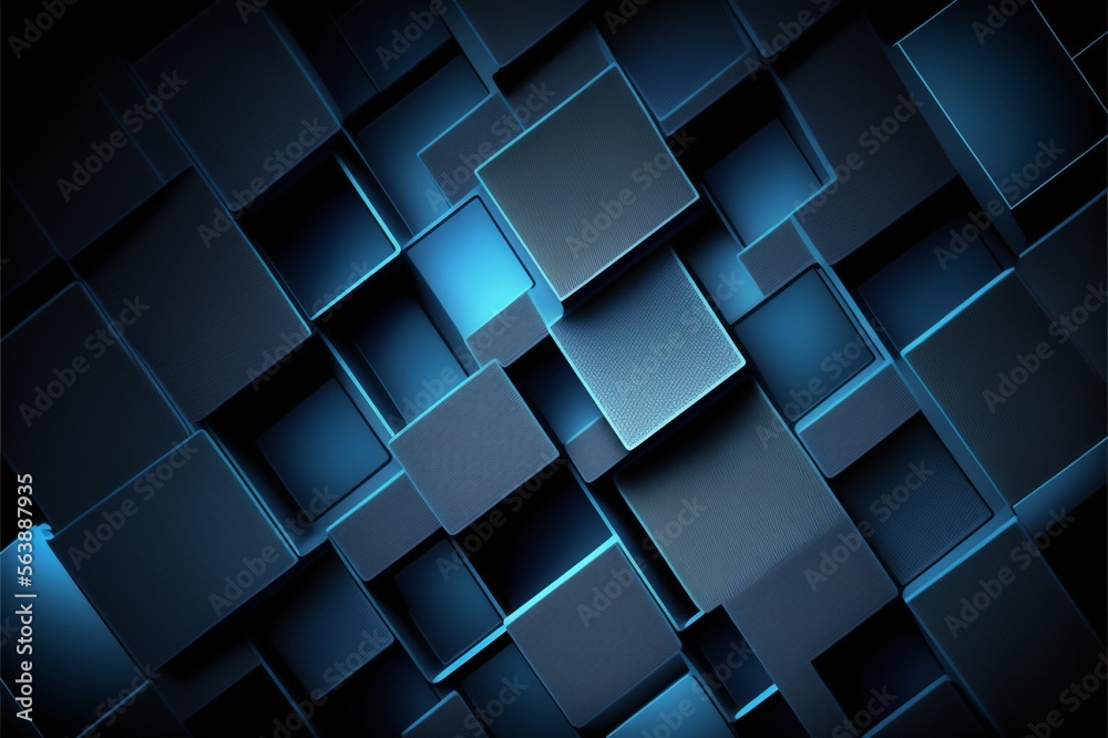 Abstract background pattern with blue and black squares and rhomboids. Wallpaper. Created by generative AI technology. Abstract background pattern with blue and black squares and rhomboids. Wallpaper. Created by generative AI technology.
