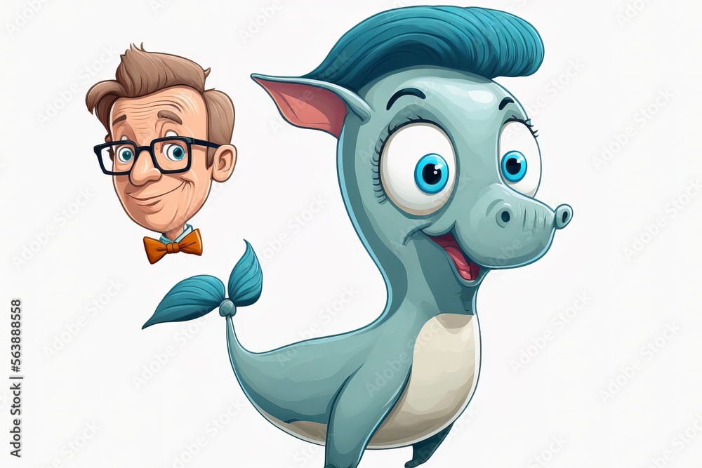 Obraz premium Cartoon Character with cute fish and sea creatures isolated on white background. Generative AI