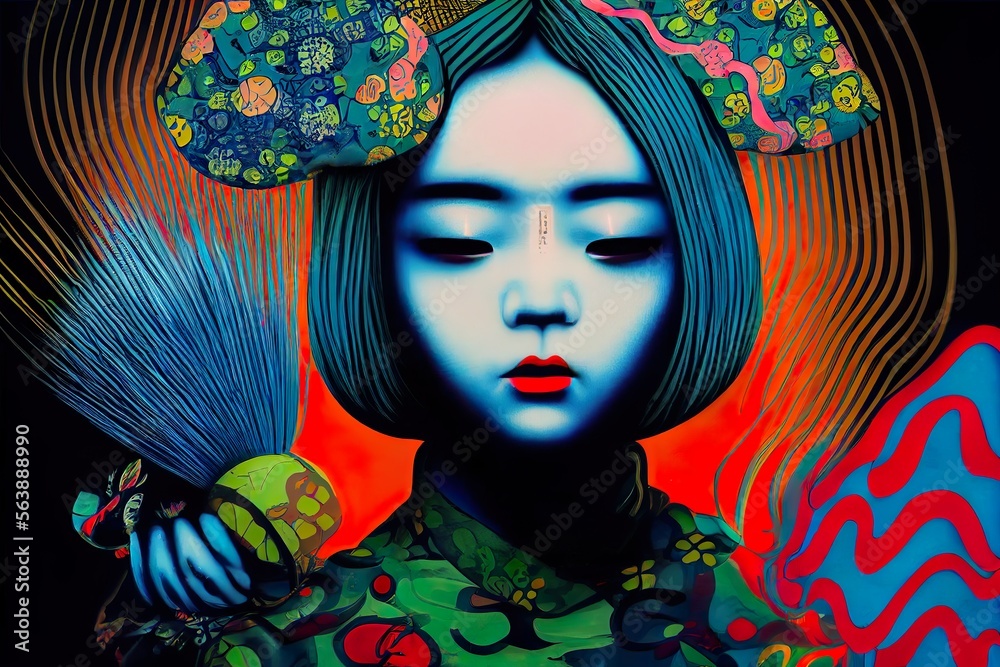 Asian Beauty - A Fusion of Japanese Fashion, Chinese Art, and Korean Modeling in a Desigual Illustration
