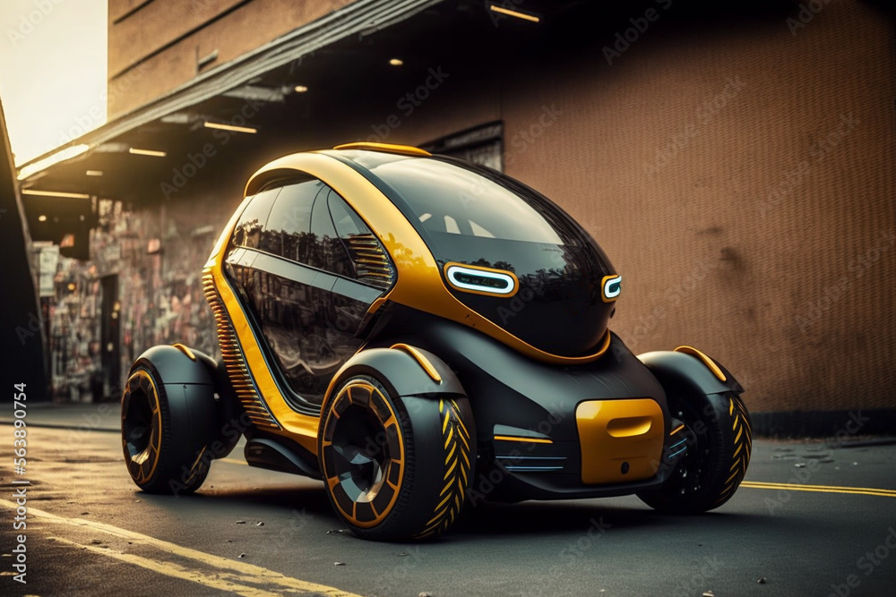 concept of futuristic electric car in the city, Generative AI
