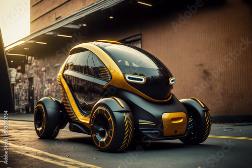concept of futuristic electric car in the city  Generative AI