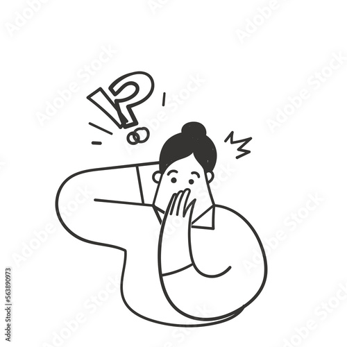 hand drawn doodle person confused with question mark and exclamation symbol
