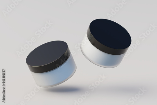 Black and White Plastic Cosmetic. Multiple Jars Mockup. 3D Rendering