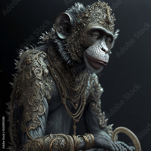 Glam metal monkey made of intricate lace work - illustration  wallart  AI inspired design