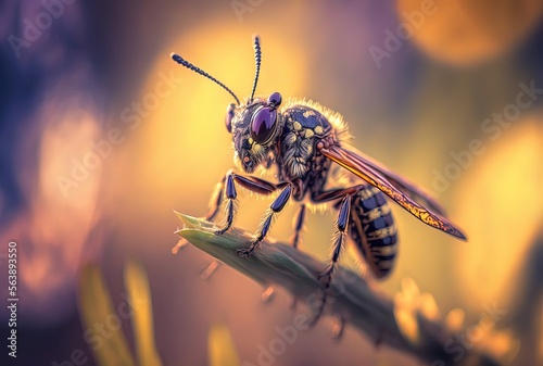 wasp with rice ear with bokeh light blur background   Generative Ai © QuietWord