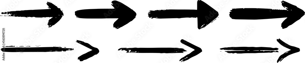Grunge arrow vector set. Set of black hand-drawn arrows on transparent ...