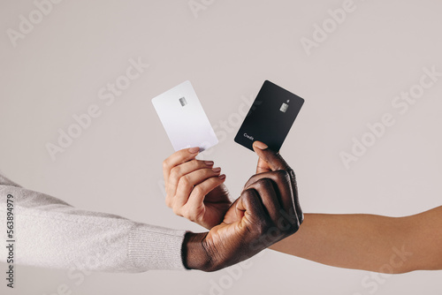 Premium banking with black and platinum credit cards photo