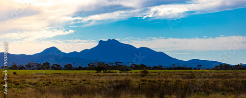 panorama of mountains in stirling range national park in western australia as seen from bluff knoll, the highest peak; highest mountain in western australia