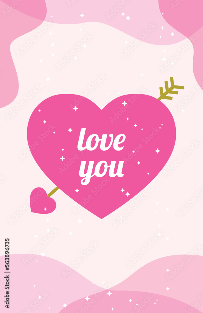 Happy Valentine's day. Valentine's day card with a heart and cupid arrow.
 Symbol of love. Vector illustration.