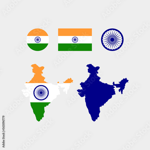 Indian national flag, symbol and map vector set....