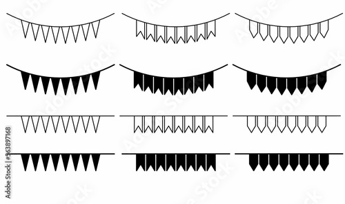 outline silhouette party flag icon set isolated on white background