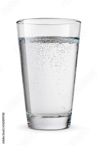 Glass of sparkling water isolated white.