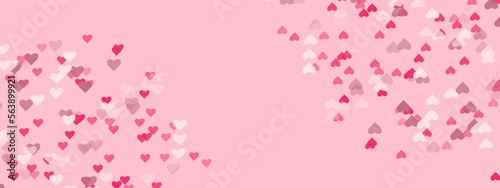 Happy valentines day red and white hearts on pink background Abstract flying realistic hearts on string. Pink banner party invitation template. 