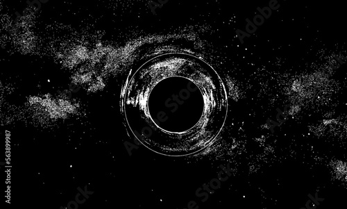 Black hole ink illustration. Space galaxy background