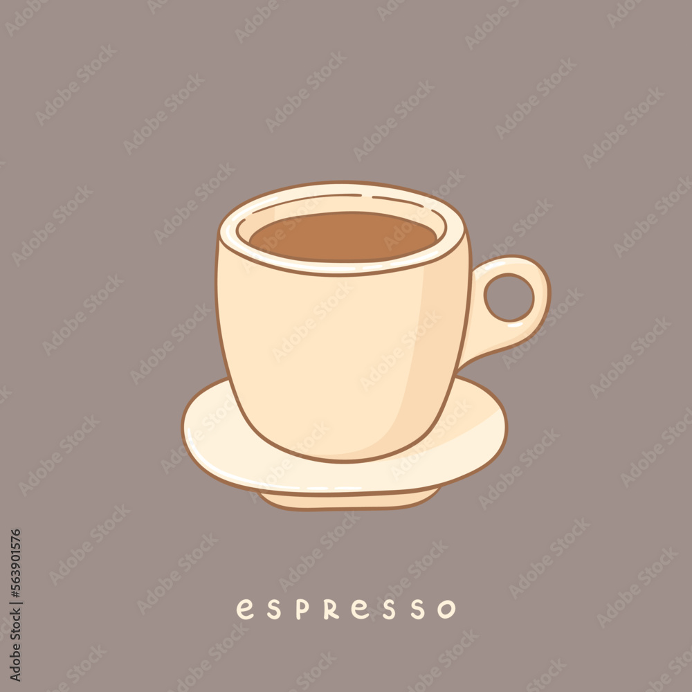 Obraz premium Espresso coffee vector illustration. Poster of beautiful mug with coffee.