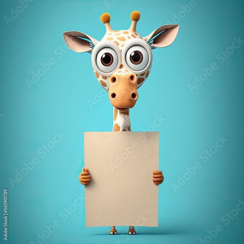Cute Cartoon Giraffe with a...