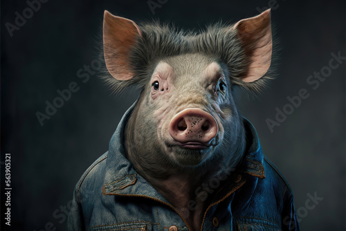 portrait of a pig in a jacket, generative ai