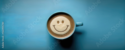 happy smiley face in a cup of coffee, generative ai