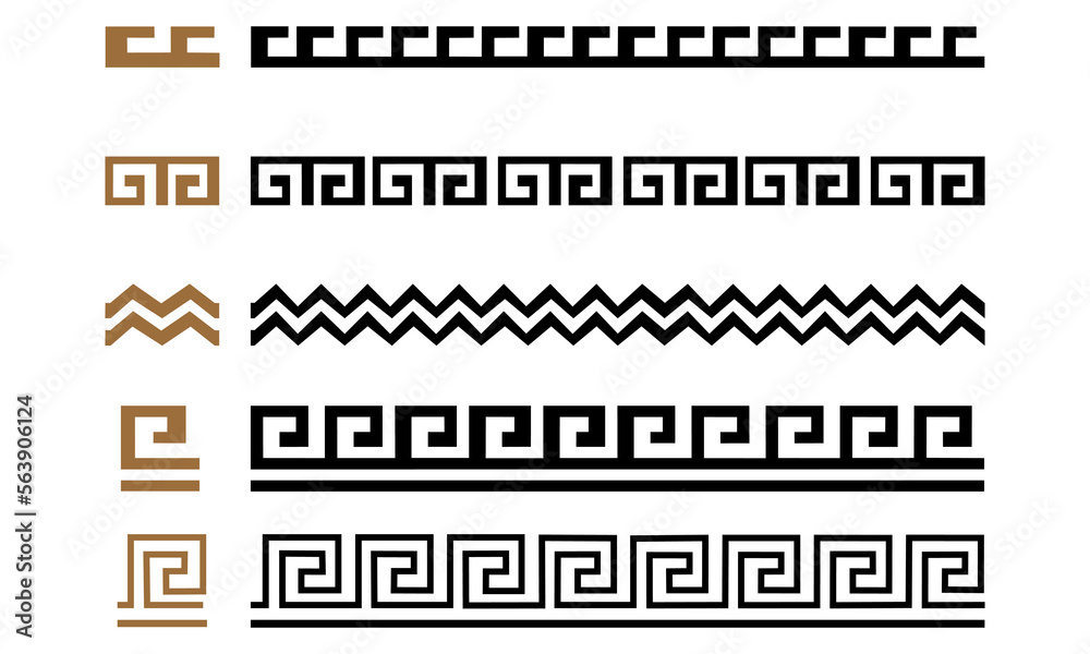 set of classical greek ornament of ancient times in black and gold color set of greek patterns vector graphics eps10