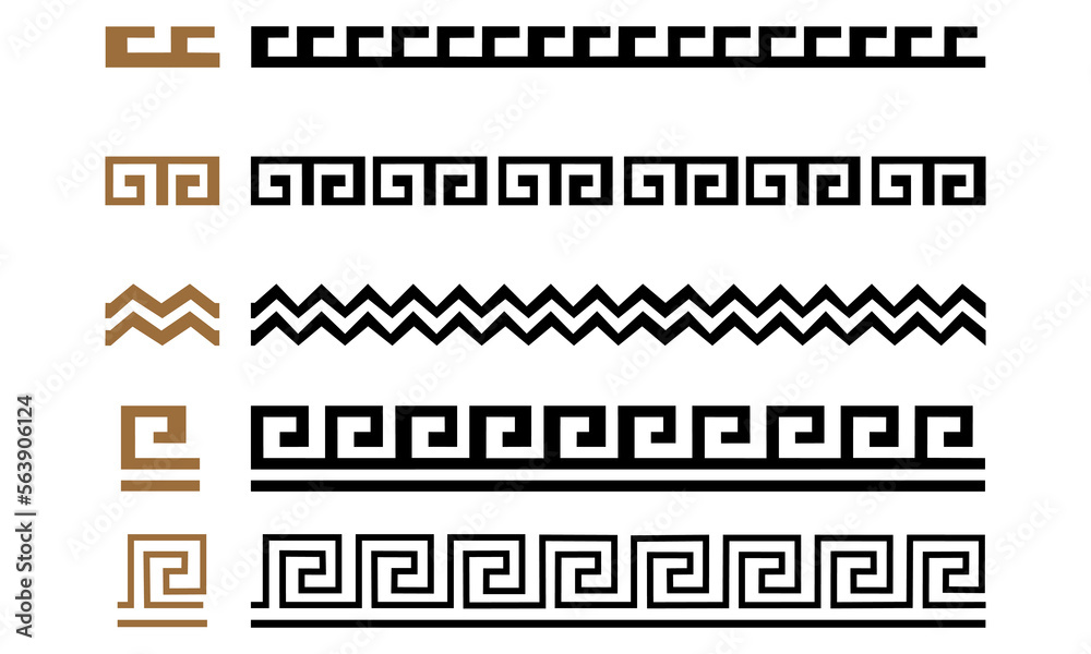 set of classical greek ornament of ancient times in black and gold color set of greek patterns vector graphics eps10 set of classical greek ornament of ancient times in black and gold color set of greek patterns vector graphics eps10