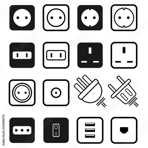 Power socket icon set. Simple icon plug