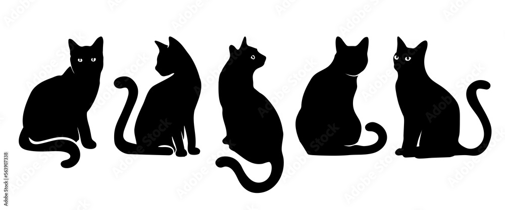 Fototapeta premium Cat silhouette vector set Isolated On White Background