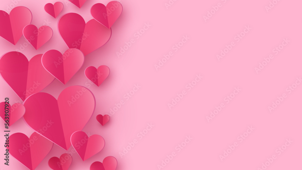 Paper elements in shape of heart on pink background. Concept of design for Valentine’s Day, Mother’s Day and Women’s Day. Vector illustration