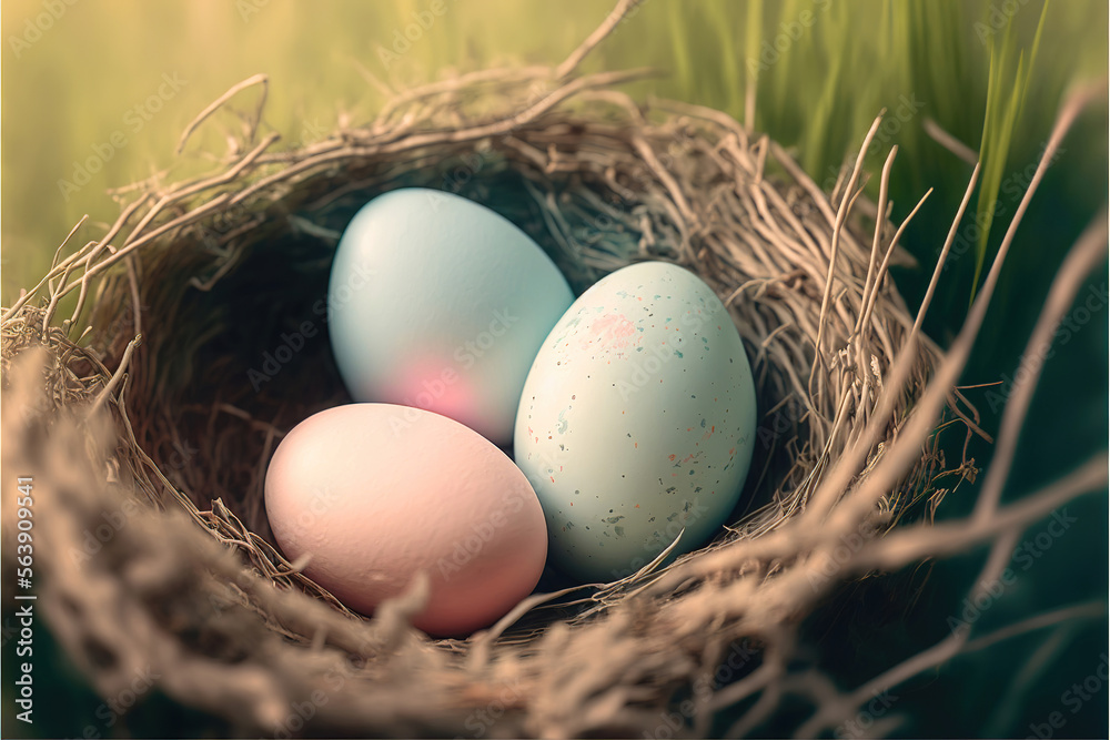 colorful easter eggs in nest, generative ai colorful easter eggs in nest, generative ai
