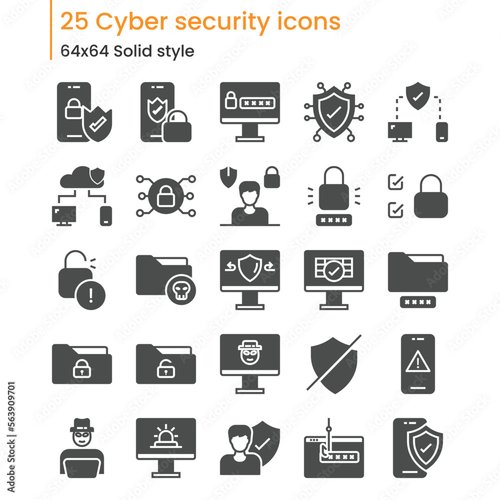 Set of cyber security solid style icons