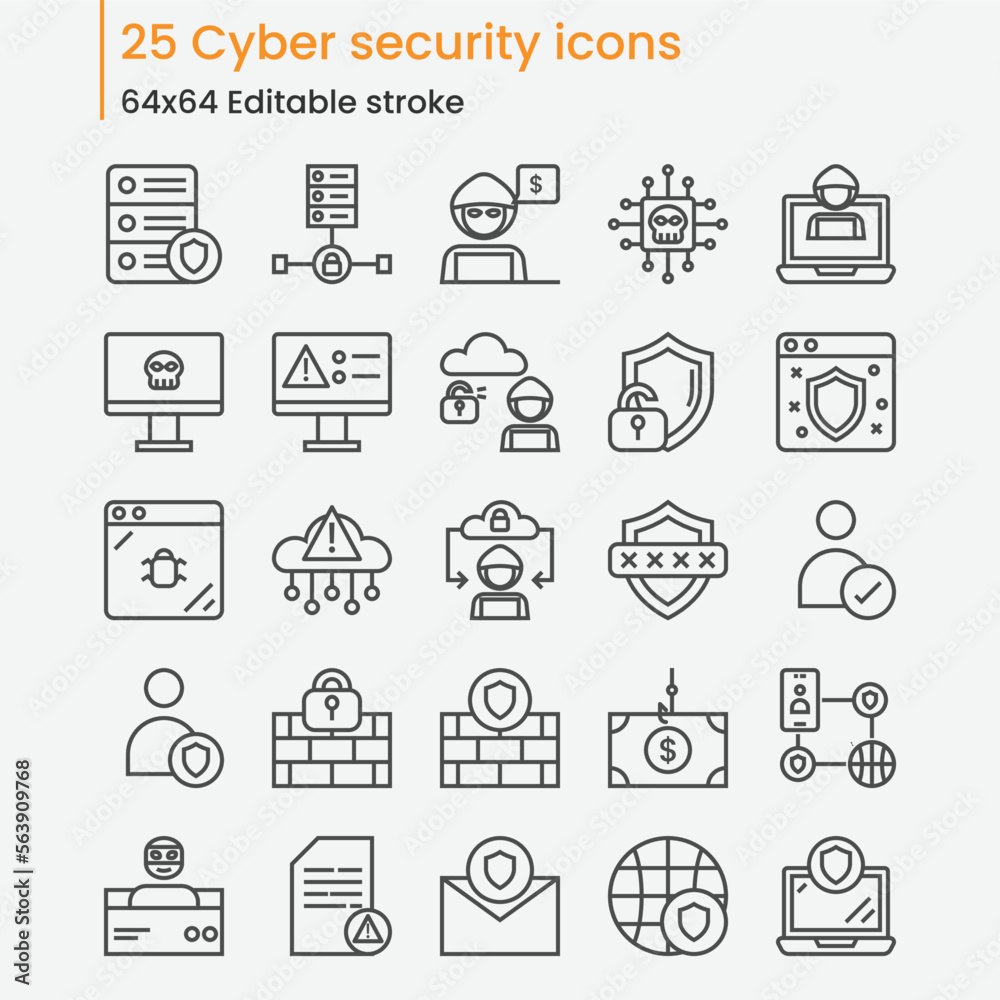 Vector cyber security outline icons