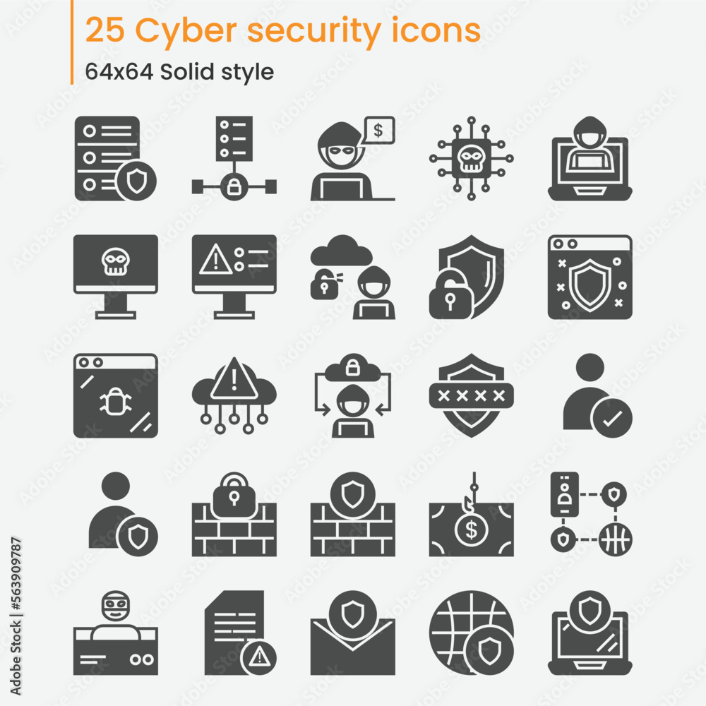 Vector cyber security solid icons Vector cyber security solid icons