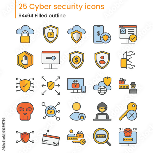 set of internet security filled outline icons
