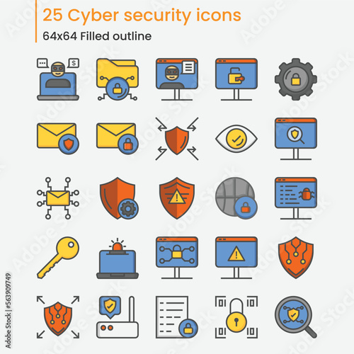 set of security filled outline icons