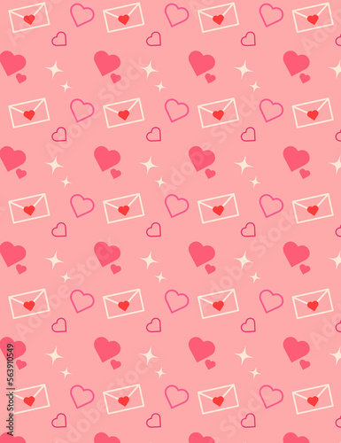  Valentine's Day pattern illustration background with pink and red hearts and envelope wallpaper banner flyer template poster event label backdrop modern vector design holiday love