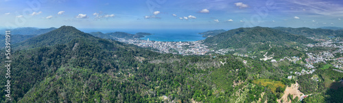 Wallpaper Mural Phuket Thailand patong bay. Panorama landscape nature view from Drone camera. Aerial view of patong city in phuket thailand. Beautiful sea in summer sunny day time Torontodigital.ca
