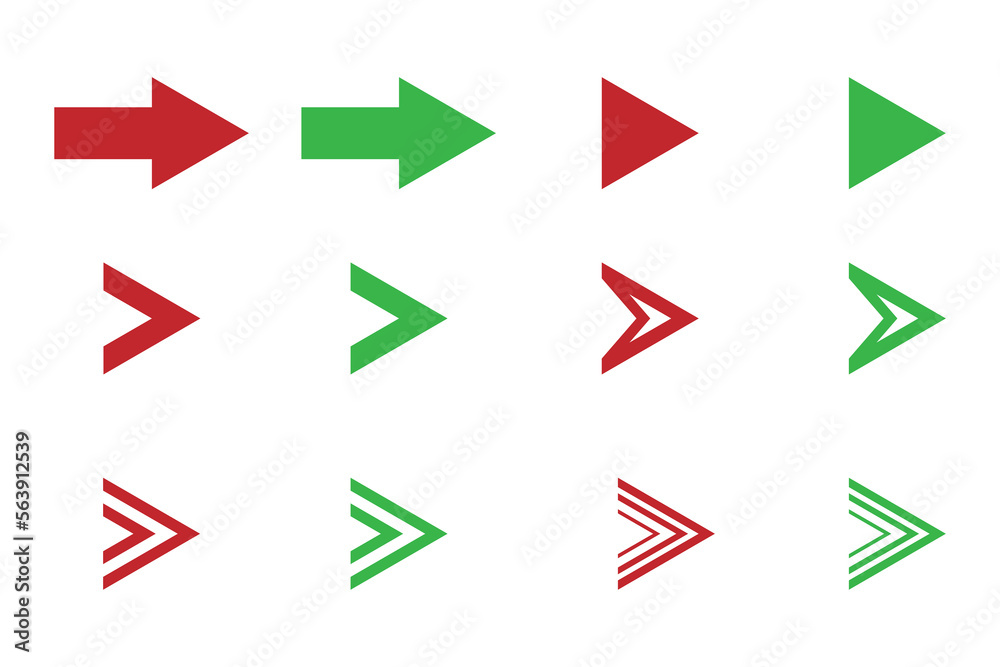 Set red and green arrow icon isolated on white background. Vector Set red and green arrow icon isolated on white background. Vector