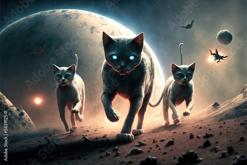 Alien cats in alien planet, illustration generative ai photo