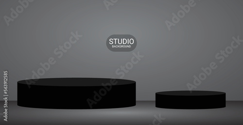 Black Stage On Background. Celebration Backdrop. Grand Opening. Vector Illustration