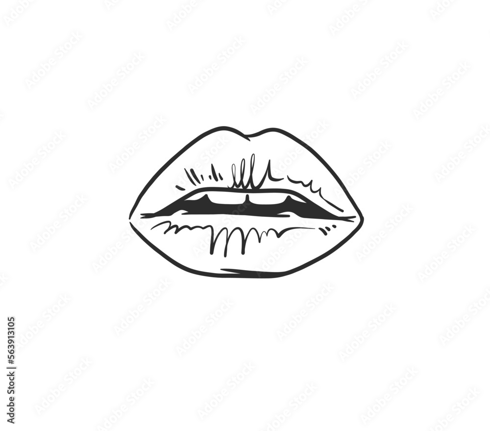 Hand drawn vector abstract graphic illustration Valentines day design elements, abstract open mouth beauty lips. Love design concept outline icon.Valentines beautiful design concept art isolated. Hand drawn vector abstract graphic illustration Valentines day design elements, abstract open mouth beauty lips. Love design concept outline icon.Valentines beautiful design concept art isolated.