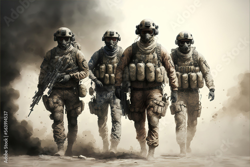 soldiers in military uniform, army modern warfare, generative ai © Gbor