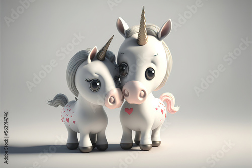 Two cute unicorns holding a valentine heart  generative ai