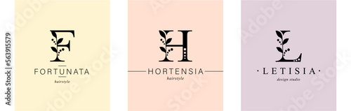 Bundle of Botanical Minimalistic Logos. Monogram of letters F, H, L.