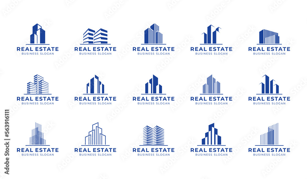 Real estate logo collection. modern building logo template. property logo collection. trendy apartment logo template. building real estate  logo collection.