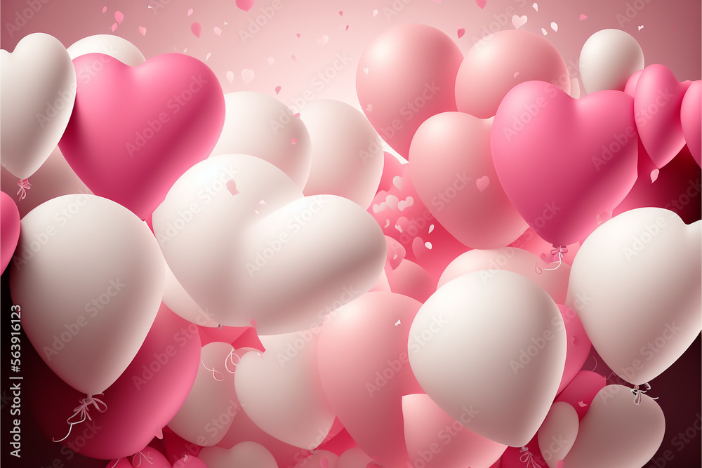 Valentine's Day Balloon Heart Illustration in Pink Pastel Colors. Perfect for flyers,cards, invitations, and decorations. Ai generated