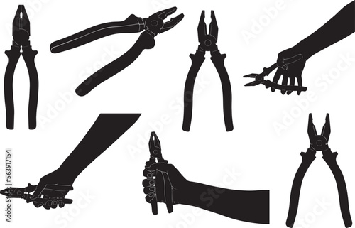 Set of different pliers isolated on white