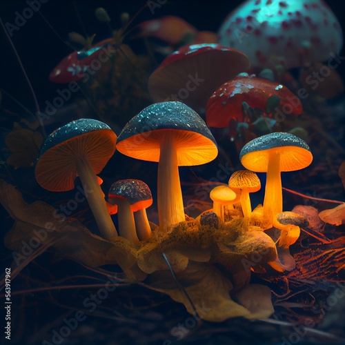 A candid photo of mushrooms in mountain  uper detail,  cinematic, dramatic light. photo