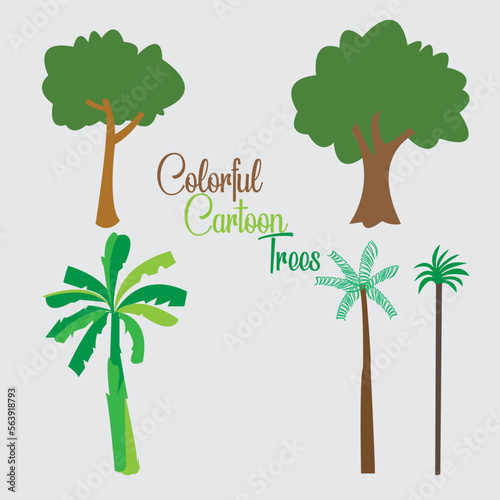 Colorful Cartoon Trees Set .Flat tree icon illustration. Trees forest simple plant silhouette icon. Nature organic set design. This vector file contains high quality  editable, colorful cartoon trees